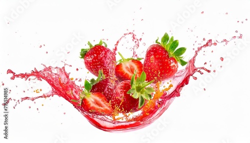 strawberries in juice splash isolated on a white background