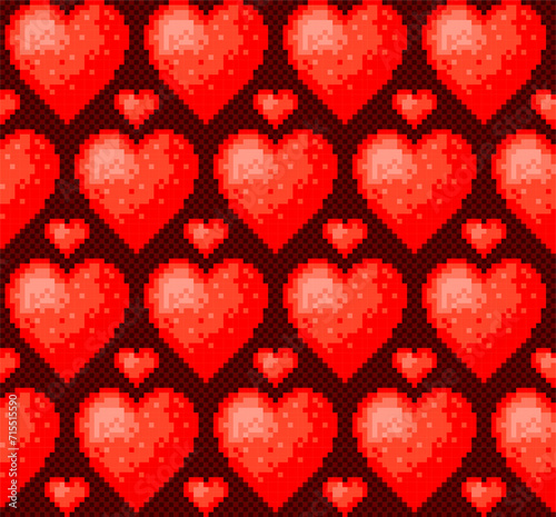 The seamless red background with hearts.