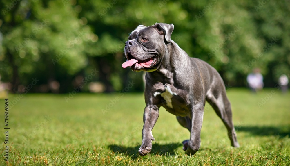 portrait silver italian cane corso in the park on the green lawn strength power muscle dog