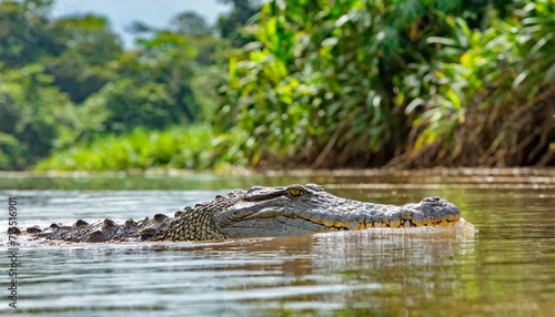 orinoco crocodile crocodylus intermedius adult emerging from river los lianos in venezuela photo
