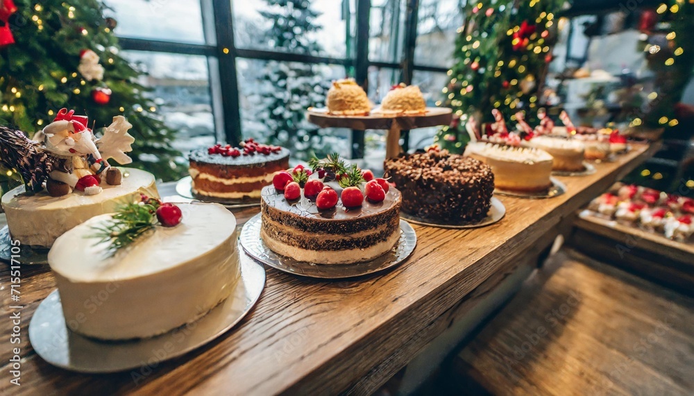 a cake shop display a variety of delicious christmas cakes