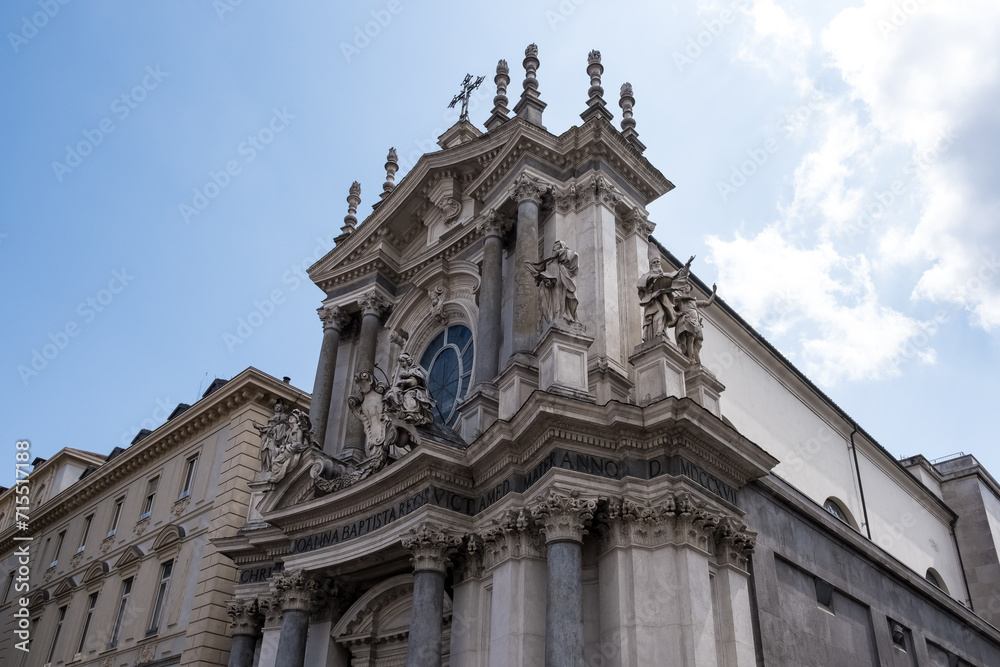 View of Santa Cristina, a Baroque style, Roman Catholic church that mirrors the adjacent church of San Carlo and faces the Piazza San Carlo, Turin, Piedmont