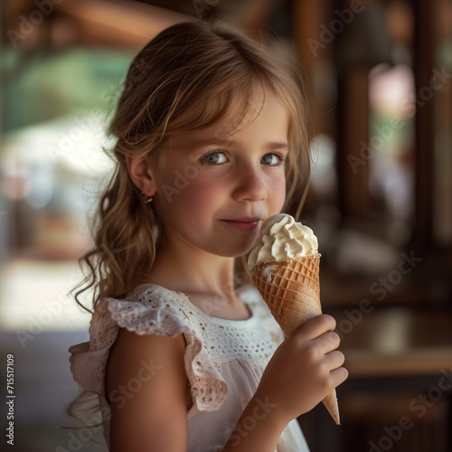 Little cute girl eating a delicious sweet ice cream