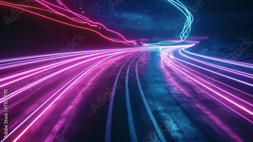 Light Trails On Road At Night. 