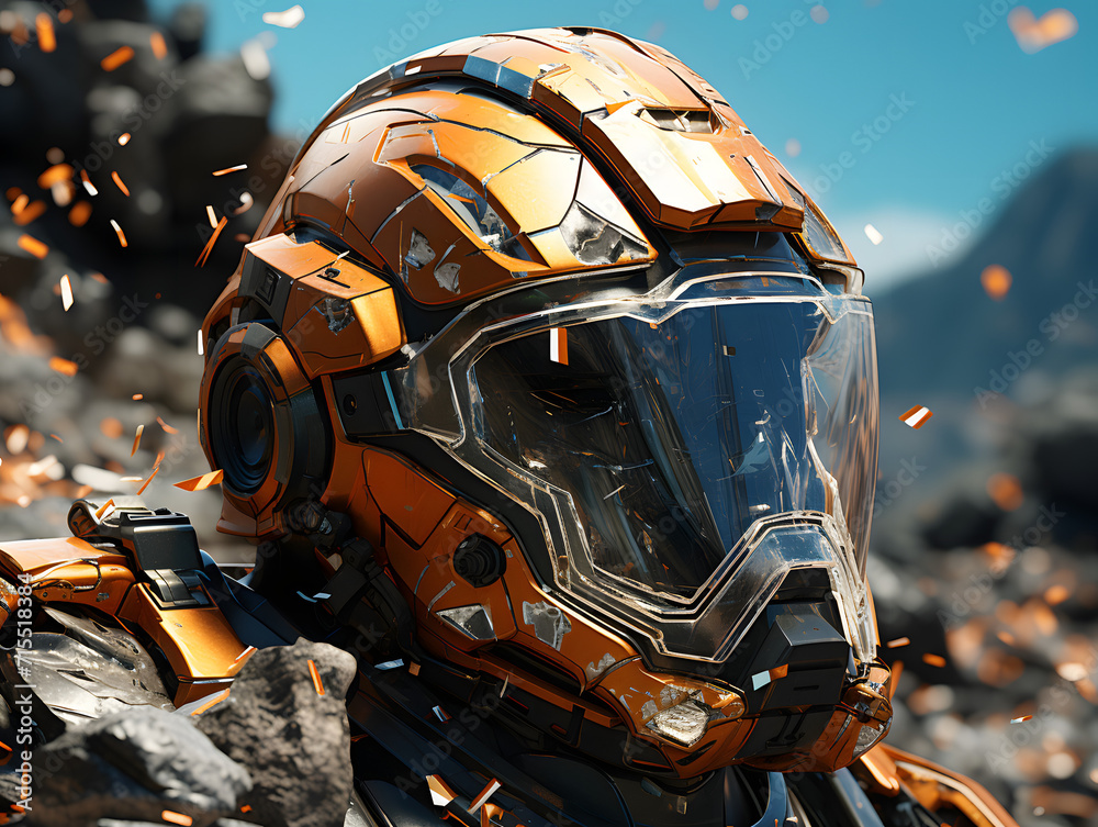 A image fractal helmet with a broken part of the glass A image fractal helmet with a broken part of the glass