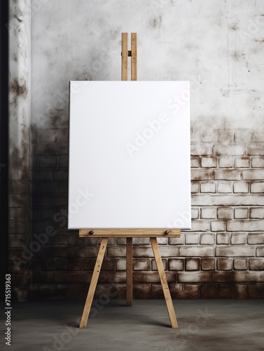 White canvas for mockup in a minimalist interior room with a Blurred brick wall in the background