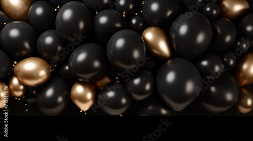 Beautiful black balloons randomly flying frame. Party elegant vector background with space for text.