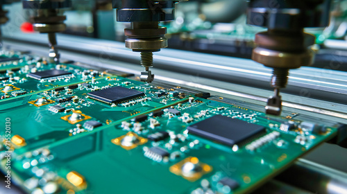 Electronics Circuit Board: Close-up of an electronics circuit board with components, representing industrial technology and connectivity photo