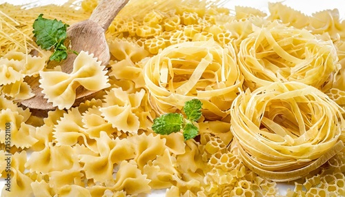 italian pasta farfalle and vermicelli close up food background