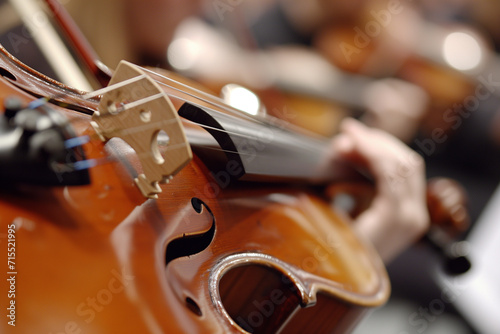 Close-Up of a Violin in an Orchestra, Symbolizing Classical Music, Artistry, and Performance