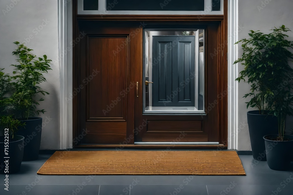 Beautiful entrance to the house with a mat.