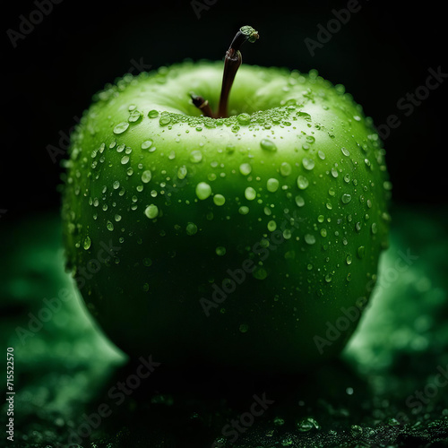 Green apple with dew of water.