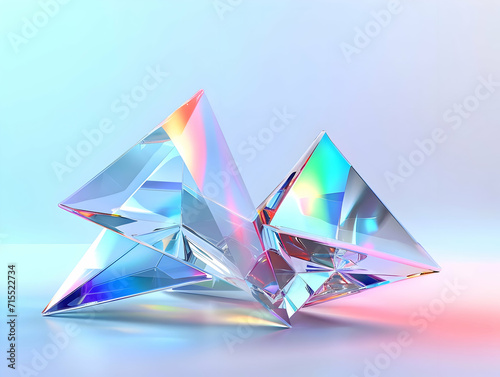 Transparent bright crystals with white and blue light and rainbow reflection. High quality