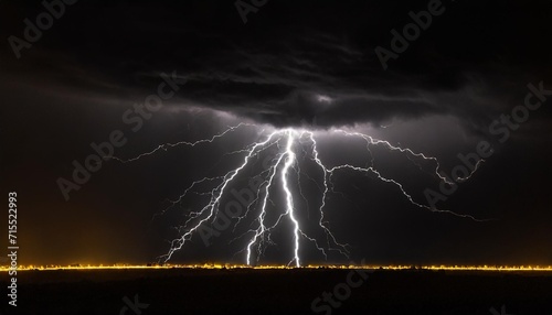 lightning rays electrical energy charge thunder in dark night sky