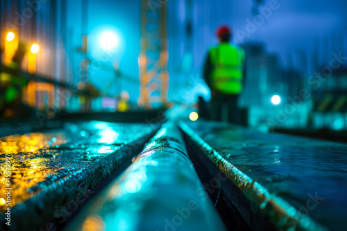 Abstract Cityscape: Construction Ballet in Blue-Green