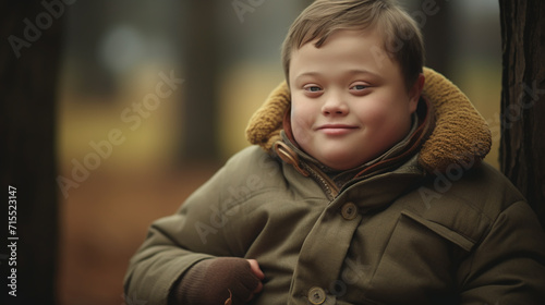 White kid with down syndrome gesturing © alexkich