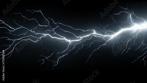 Multiple sharp white lightning bolts intersecting against a pitch-black background. Conveys the intense energy of an electrical discharge.
