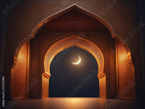 Arabic archway with ancient lamp photo