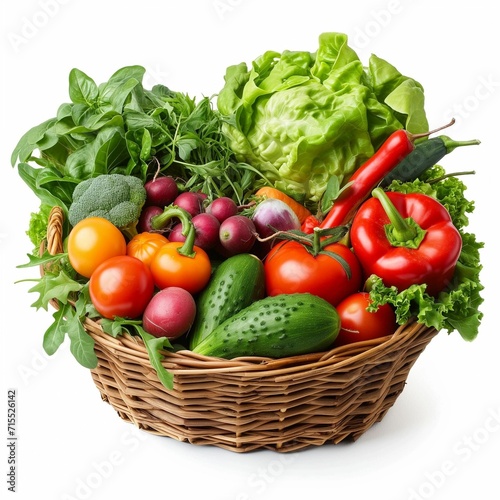 Healthy vegetables in a basket Isolated on White Background generative ai