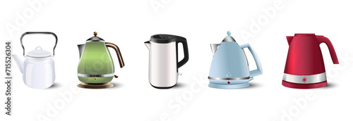 A set of teapots. Close-up. Used for collage in web design. Drawing with gradient. Concept for advertising, sales, cooking. Home and household.