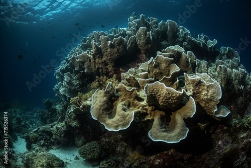 Artistic portrayal of underwater coral formations. Generative AI
