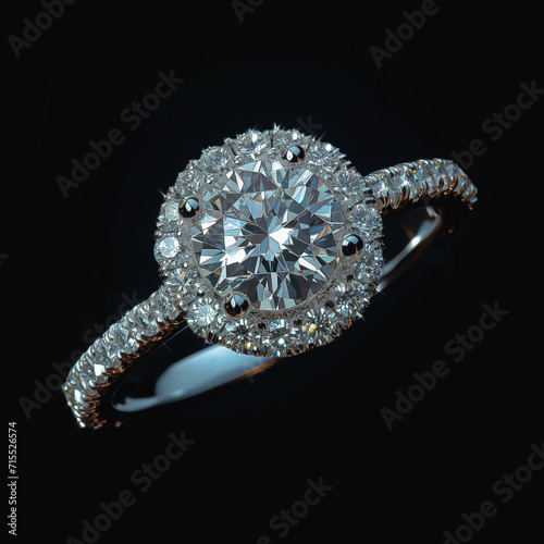 white gold engagement ring with a brilliant stone isolated on a black background