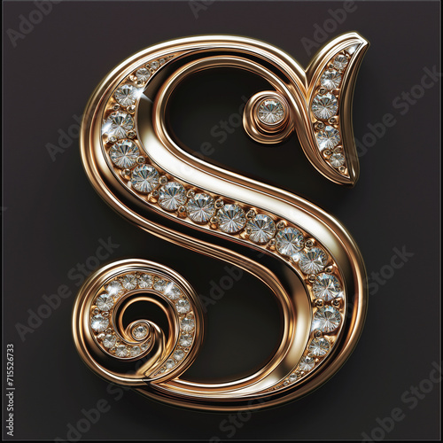 3d luxury logo of the letter S in gold isolated on a black background