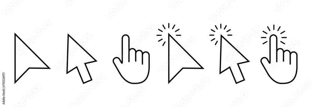 mouse cursor click and loading icon for computer, mobile app, animation, or ui design. mouse pointer black and white vector illustration on transparent background - obrazy, fototapety, plakaty 