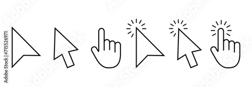 mouse cursor click and loading icon for computer, mobile app, animation, or ui design. mouse pointer black and white vector illustration on transparent background photo
