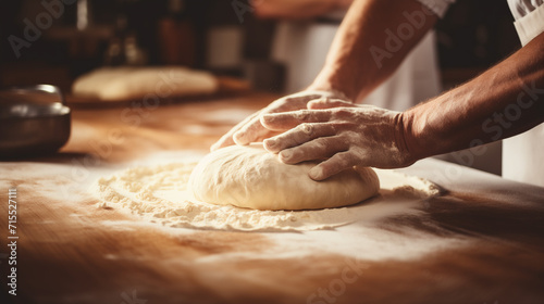 Baker's hand kneading dough photo