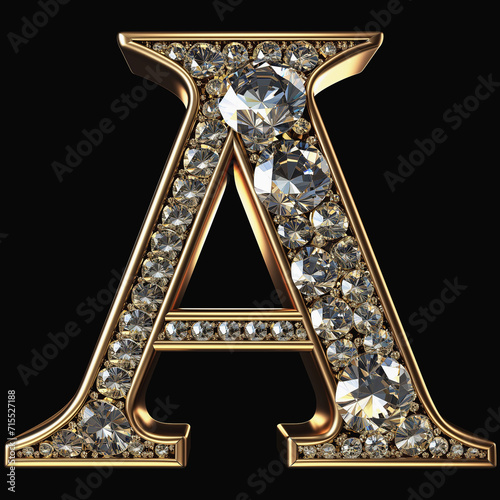 3d luxury logo of the letter A in gold isolated on a black background