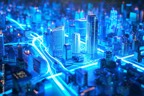 Futuristic Smart Digital City. Buildings and Roads. Smart City And Technology Business Concept.  © imlane