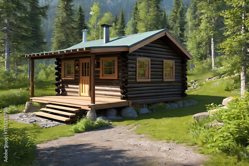 cabin,home,mountain,trees,Generative AI © AI machine