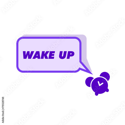 Wake up sign. Flat, purple, alarm clock icon, sign wake up button, alarm clock button design. Vector icon