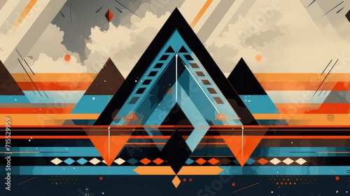energetic abstract design inspired by traditional navajo patterns in blue and orange