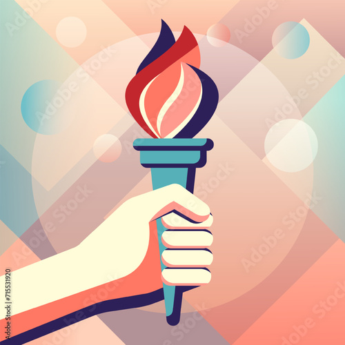 Hand with torch. Poster template, covers. Olympic symbol.