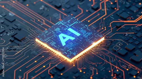 Artificial intelligence micro chip with text on chip photo