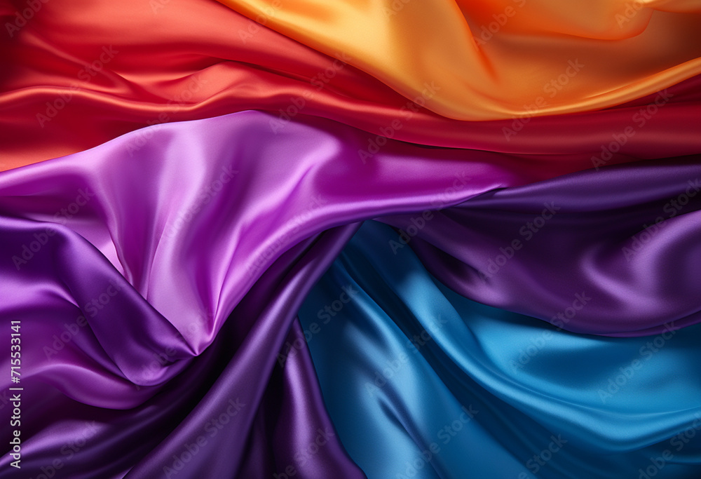 Obraz premium Rainbow colorful of lgbtq pride flag made from silk material in horizontal photo.