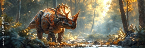 Giant herbivore from the extinct Jurassic period, roamed primeval landscapes with armored protection. photo