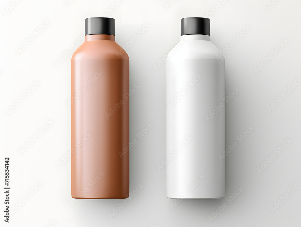 3D two blank shampoo bottles mockup