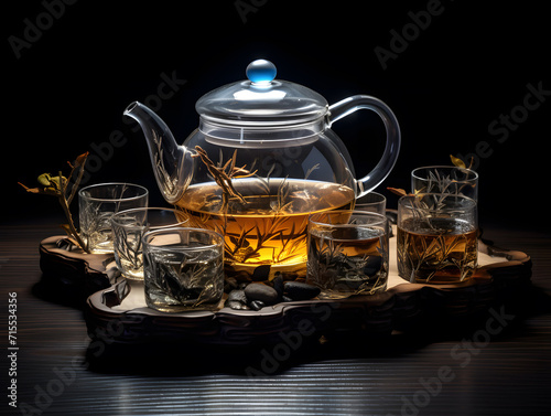 A refreshing fragrant tea infusion made from aromatic herbs and plants. Concept of hot drink for maintaining health.