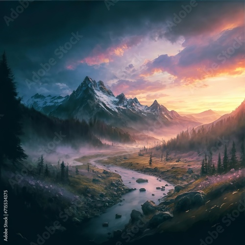 Magical and mystical landscape wallpaper in purple tones