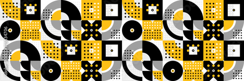 Seamless vector abstract background in yellow color, geometric seamless pattern, tiling endless wallpaper with geometrical shapes structure.