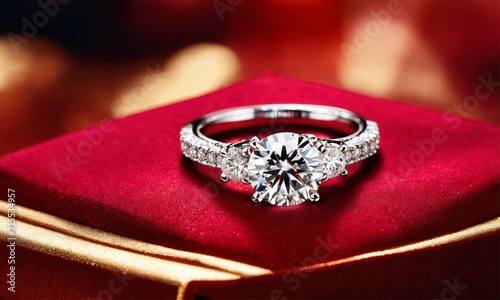 ring with a precious diamond on a red background © Yanina