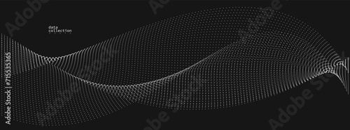 Dark grey airy particles flow vector design, abstract background with wave of flowing dots array, digital futuristic illustration, nano technology theme.