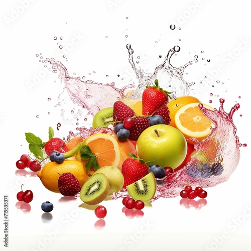 Fresh fruits  juice splashing  splashing  white background