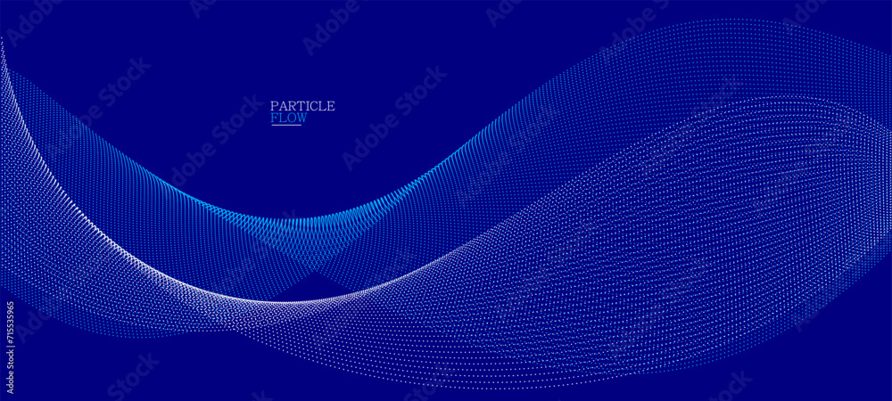 Blue dots in motion dark vector abstract background, particles array wavy flow, curve lines of points in movement, technology and science illustration. Blue dots in motion dark vector abstract background, particles array wavy flow, curve lines of points in movement, technology and science illustration.