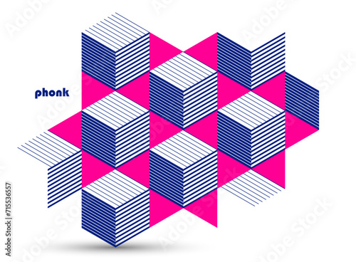 3D isometric cubic design vector geometric abstract background, modern city abstraction theme, construction buildings and blocks look like shapes, polygonal style.