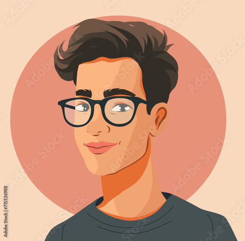 Vector avatar icon of a young man with glasses for social network. Portrait. Vector flat illustration. Simple style