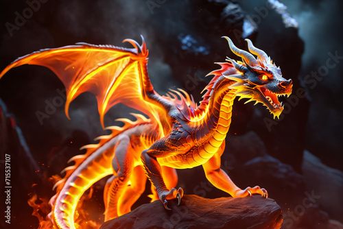 A realistic image of a fiery dragon, Generative Ai © Muneeb